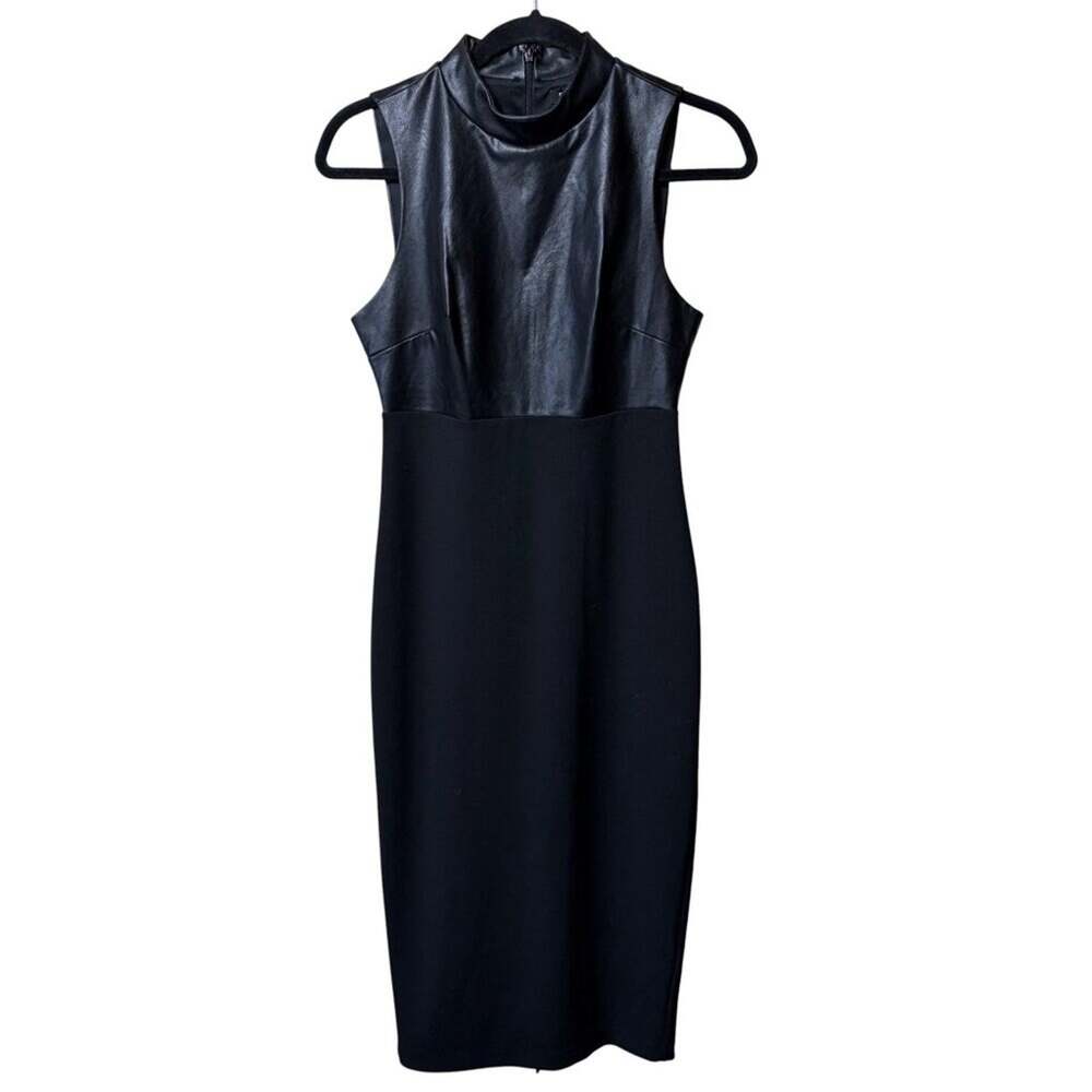 Express Black Faux Leather Top Crepe Bottom Sleeveless Midi Dress - Size XS